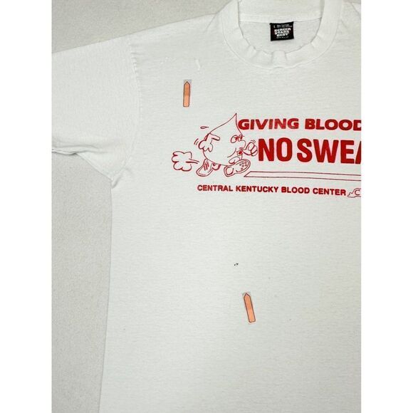 Vintage Kentucky Give Blood Center T-Shirt Large White Fun Run Single Stitch - Picture 7 of 11